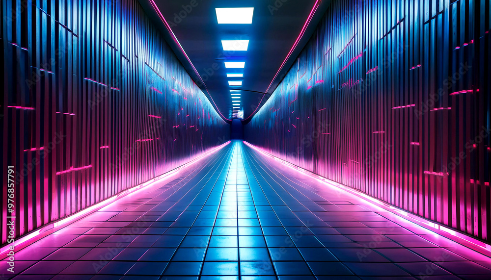 Fototapeta premium Futuristic Tunnel with Neon Pink and Blue Lights Background