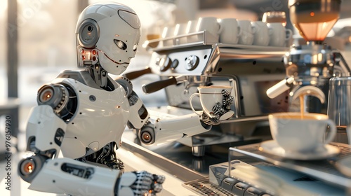 Robotic Barista: A robot barista making a latte in a futuristic café, with precision and flair. 