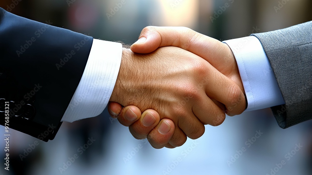 Two Men in Suits Shake Hands in Agreement Two Men in Suits Shake Hands in Agreement