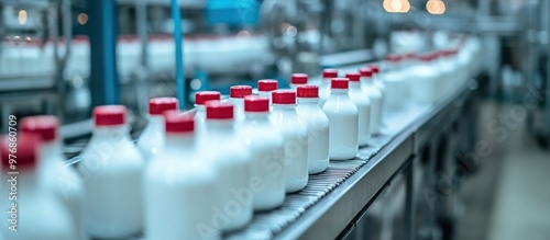 Wallpaper Mural Conveyor Belt of Milk Bottles in a Factory Torontodigital.ca
