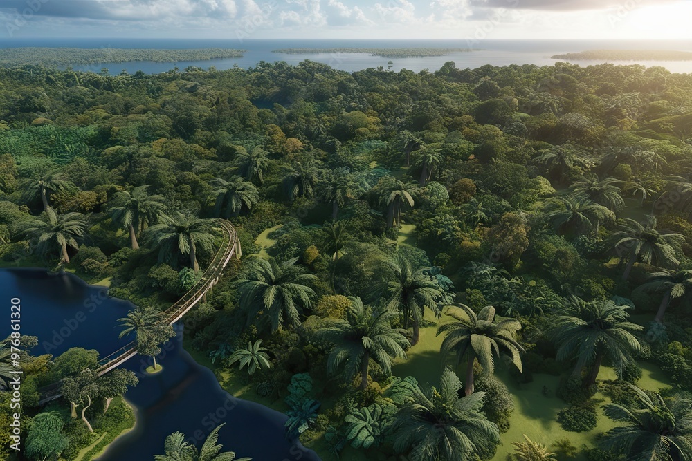 Naklejka premium Stunning Aerial View of Lush Jungle Landscape in 3D Visualization