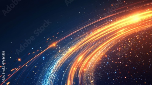 Dynamic Neon Light Ellipse with Glittering Sparks and Flares on a Futuristic Abstract Background, Conveying Motion and Energy