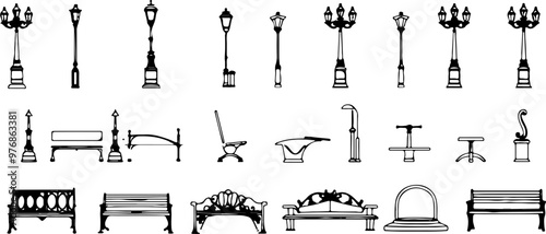 Vector Graphic of Various Street Furniture and Fixtures