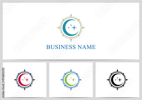 Compass With Moon Stars in the Middle Logo Design