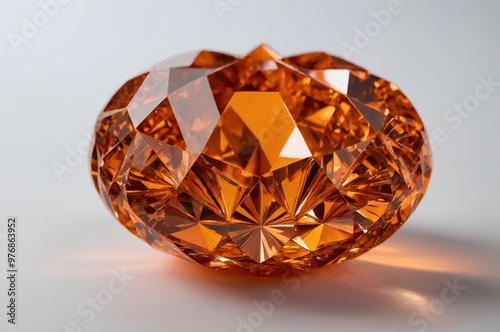 A vibrant orange crystal gem, radiating brilliance, ideal for luxury decor and adding a pop of color to any setting.