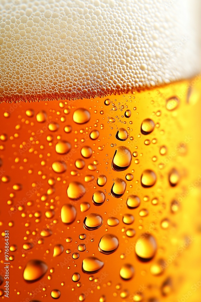 Macro shot of beer foam, showcasing intricate bubbles and golden hue Macro shot of beer foam, showcasing intricate bubbles and golden hue