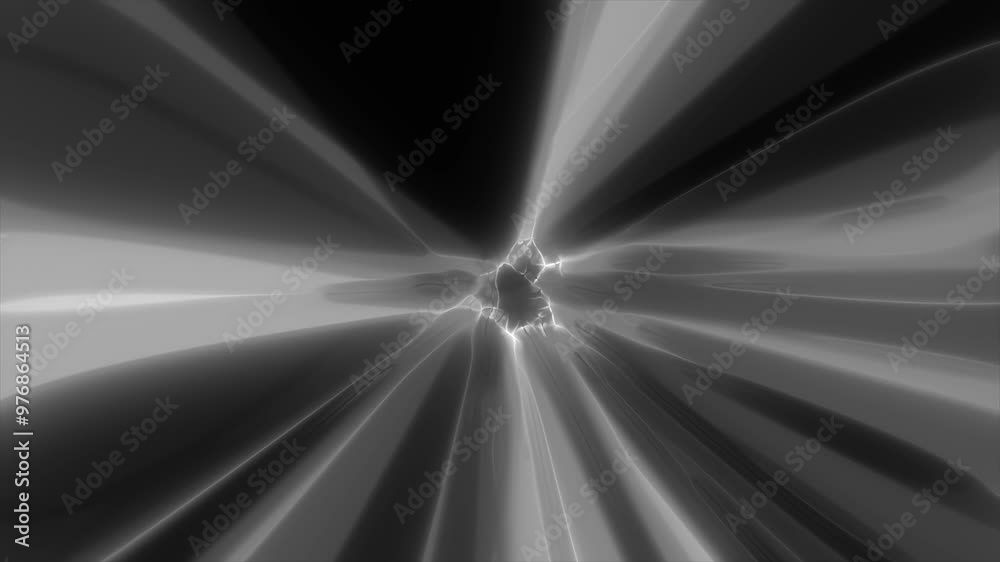 Abstract monochrome burst of energy light beams converging toward a central focal point creating a sleek and futuristic tunnel visual effect, video in high quality 4k, motion design