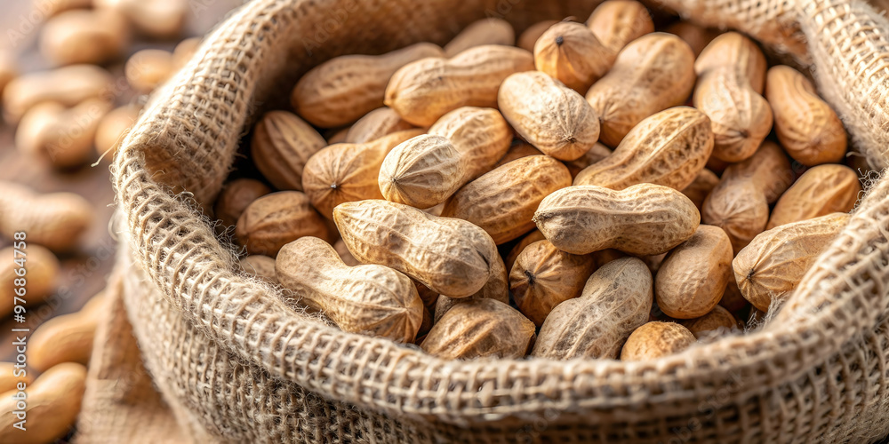 Fototapeta premium Close-up of fresh and crunchy peanuts in a bag, peanuts, snack, food, nuts, healthy, roasted, protein, delicious