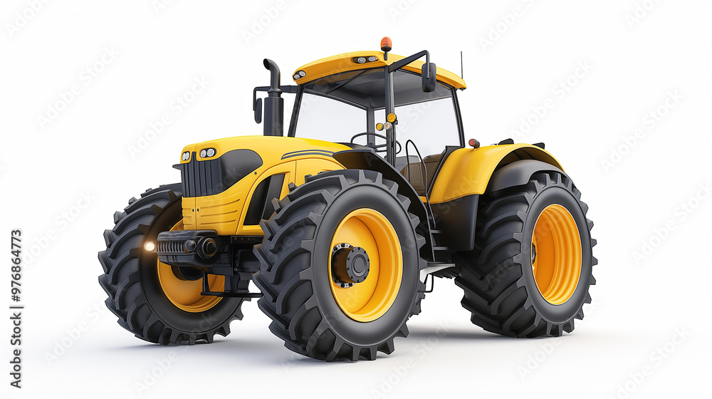 Modern 3D Illustration of a Yellow Tractor Modern 3D Illustration of a Yellow Tractor