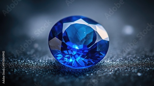 Magnificent blue sapphire gemstone shining under soft lighting, placed on a dark background to highlight its royal blue hues.