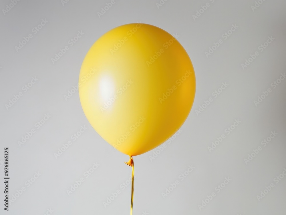 A bright yellow balloon floats gently against a soft gray background in a serene setting