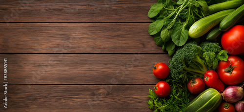 Healthy food concept. Frame of fresh vegetables on rustic wooden background with copy space