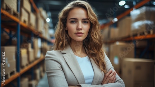 Confident Businesswoman Standing In Warehouse