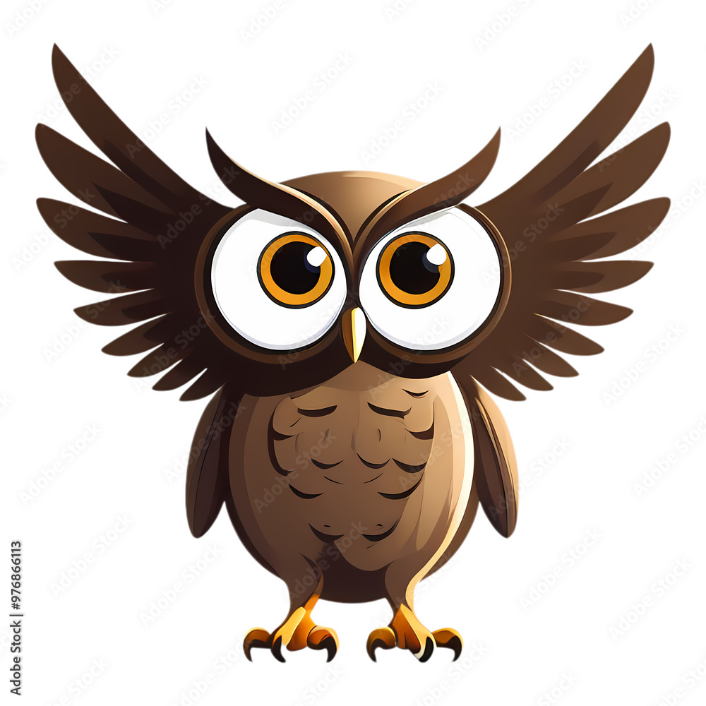 Cartoon Owl with Big Eyes and Spread Wings