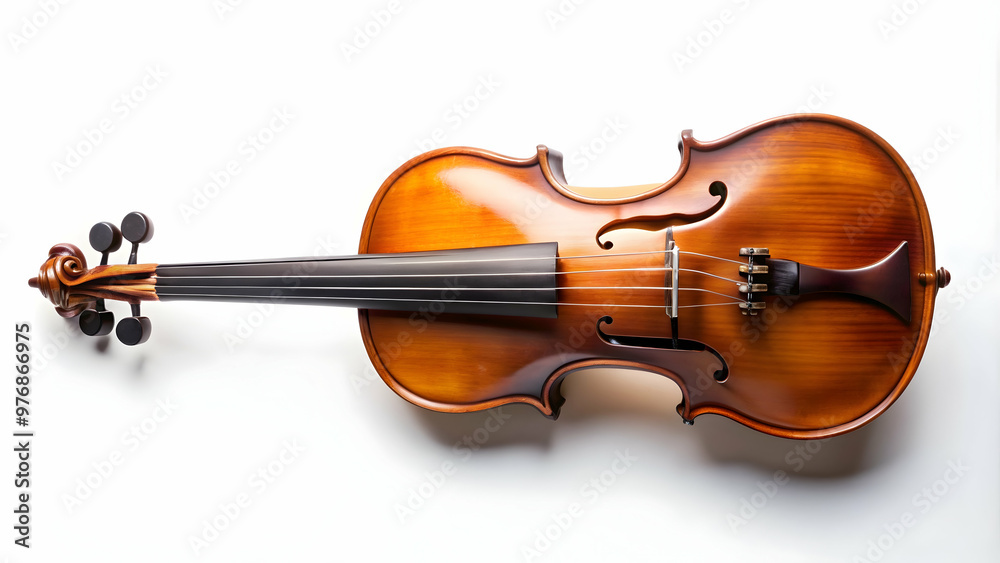 Fototapeta premium Brown classic violin with neck overlay on white background, violin, brown, classic, musical instrument, strings