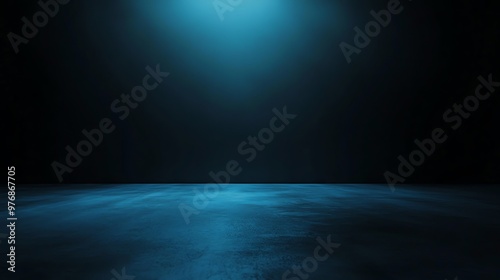 Dark blue background with a spotlight in the center.