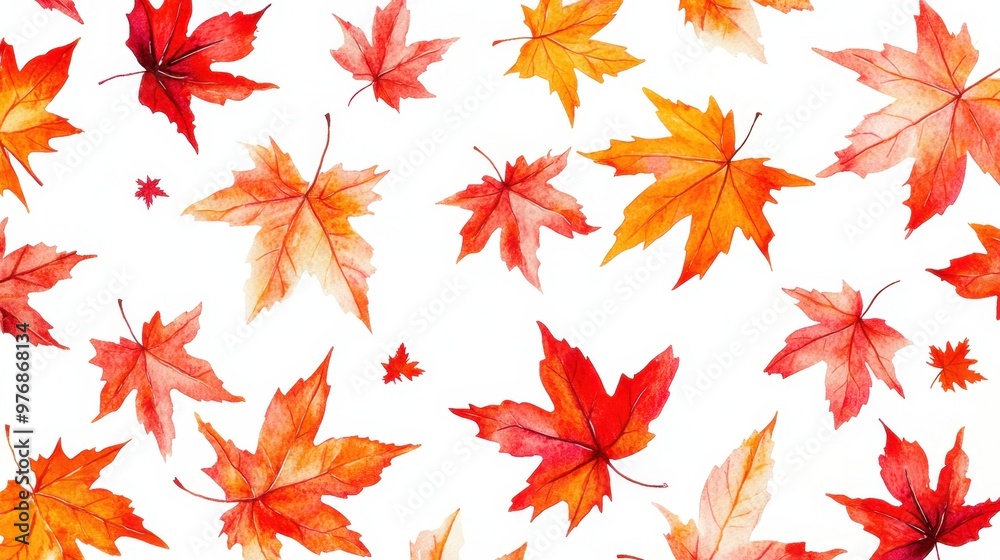 Watercolor collection of autumn maple leaves and red,yellow,Hand drawn nature design elements isolated on white background,Hand paint,Perfect for creating cards, design,copy space. Watercolor collection of autumn maple leaves and red,yellow,Hand drawn nature design elements isolated on white background,Hand paint,Perfect for creating cards, design,copy space.