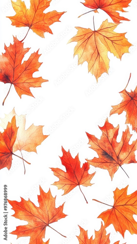 Watercolor collection of autumn maple leaves and red,yellow,Hand drawn nature design elements isolated on white background,Hand paint,Perfect for creating cards, design,copy space. Watercolor collection of autumn maple leaves and red,yellow,Hand drawn nature design elements isolated on white background,Hand paint,Perfect for creating cards, design,copy space.