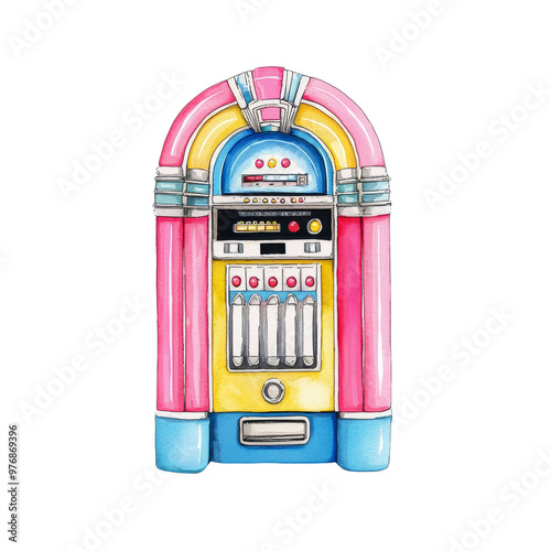 Colorful retro jukebox illustration for vintage music themes photo