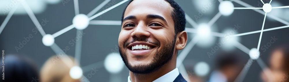 Obraz premium Smiling Businessman with Network Connections