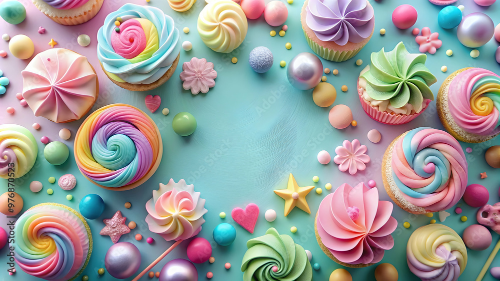 Whimsical and vibrant image of fantasy sweets with pastel colors and playful design elements, Fantasy, Confectionery Whimsical and vibrant image of fantasy sweets with pastel colors and playful design elements, Fantasy, Confectionery