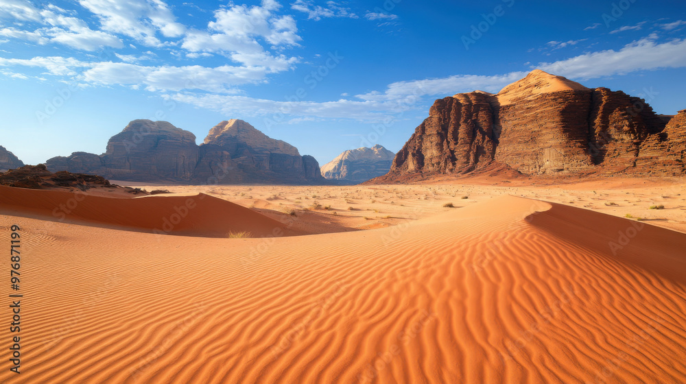 A serene desert landscape with sand dunes under a strikingly clear blue sky, highlighting the stark beauty of nature. A serene desert landscape with sand dunes under a strikingly clear blue sky, highlighting the stark beauty of nature.