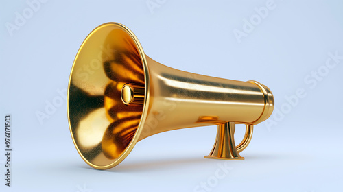 Metallic Gold Megaphone on White Background