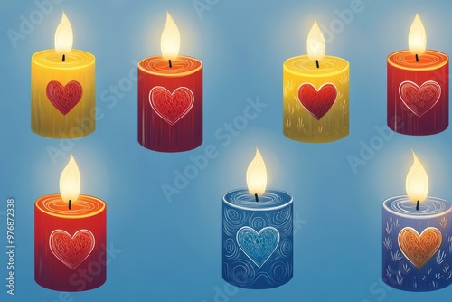 Close-up of Red and White Lit Candles. Beautiful simple AI generated image