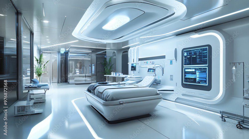 Fototapeta premium A modern high-tech hospital with advanced facilities and a clean design.