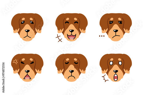Set of cute character dog faces showing different emotions for design.