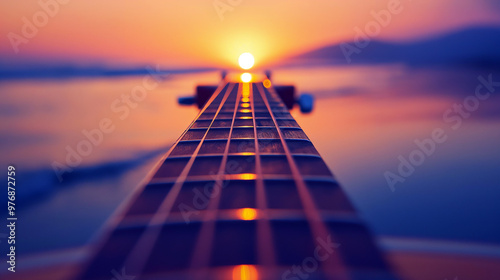 Guitar Strings Reflecting a Golden Sunset