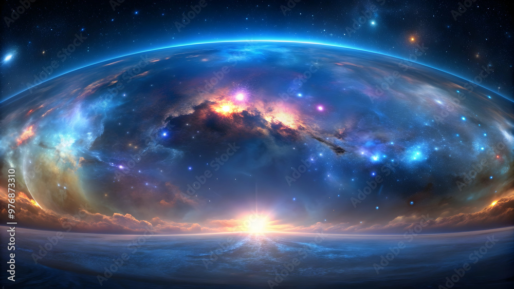Obraz premium Equirectangular projection of a space background with nebula and stars, perfect for renders or VR environments