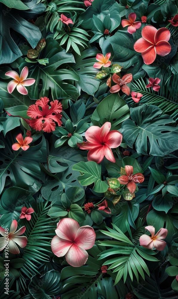Lush green foliage with vibrant pink flowers. AI. Lush green foliage with vibrant pink flowers. AI.