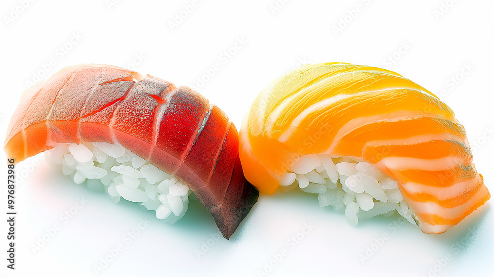 Detailed Nigiri Sushi with Fresh Salmon and Tuna Detailed Nigiri Sushi with Fresh Salmon and Tuna