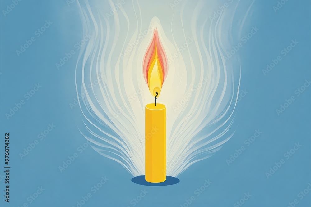3D render of Christmas candles with pastel-colored flames on a pastel blue background. very detailed. Beautiful simple AI generated image