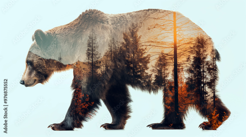 Fototapeta premium Bear and Forest Fusion in Double Exposure Art