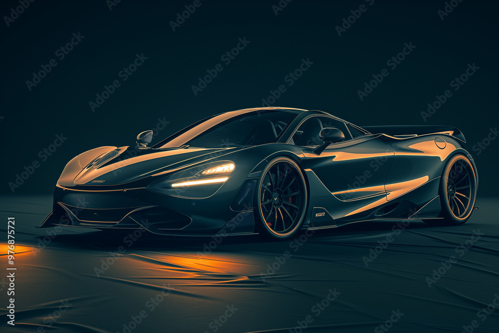A computer-generated image of a sleek, high-performance sports car set in a studio environment against a dark background A computer-generated image of a sleek, high-performance sports car set in a studio environment against a dark background