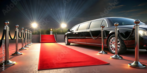 Red carpet entrance and limousine for VIP arrival , red carpet, limousine, VIP, chauffeured service, exclusive, luxury photo