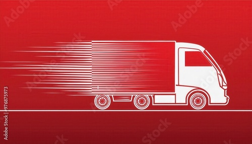 A white delivery truck with a red background, speeding fast.  The truck has a red box on the back.  Perfect for fast shipping and delivery concepts. photo