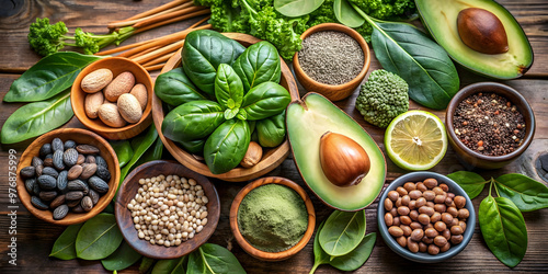 A variety of natural foods rich in magnesium, such as spinach, avocado, nuts, and seeds, magnesium, healthy, food, natural