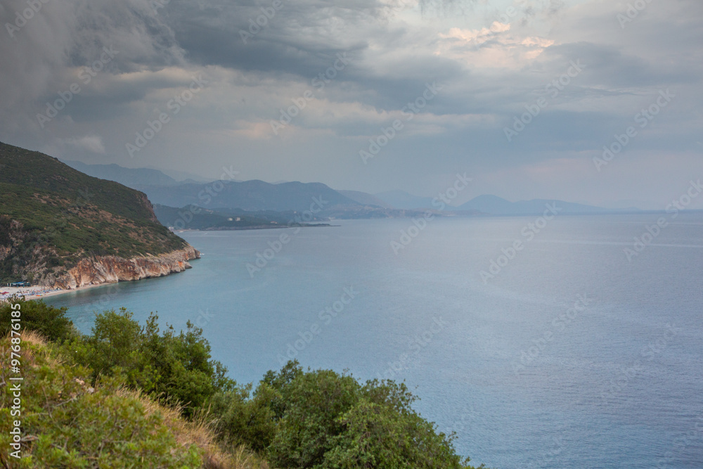 Very beautiful landscape with the Adriatic Sea on the coast of Albania near Gjipe beach. The turquoise sea. Very beautiful landscape with the Adriatic Sea on the coast of Albania near Gjipe beach. The turquoise sea.
