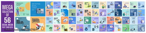 Mega collection of 56 social media post design template. Used for financial advertising