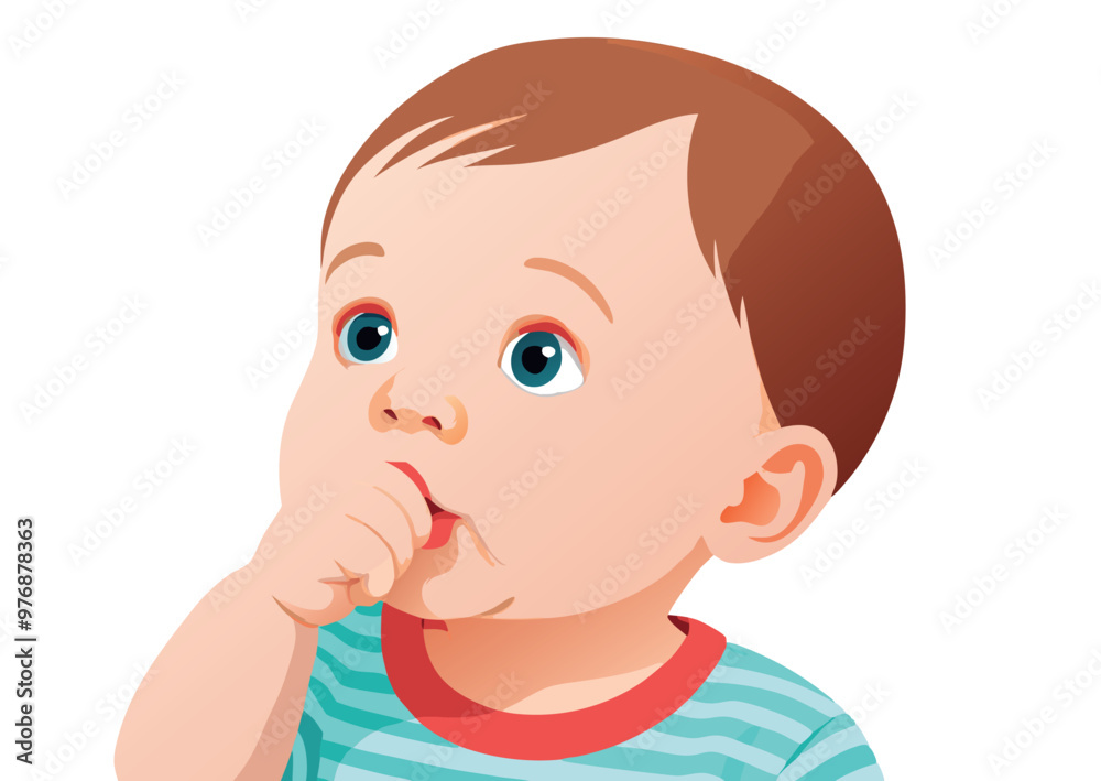 Cute baby boy sucking his thumb and looking up with big blue eyes Cute baby boy sucking his thumb and looking up with big blue eyes