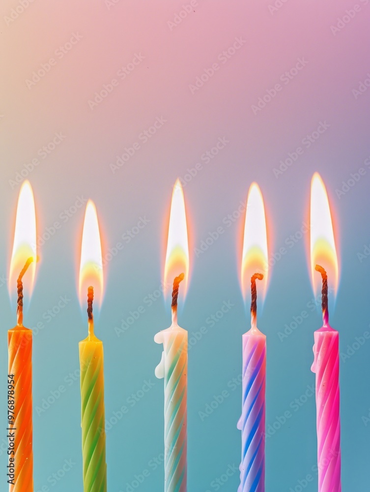 A birthday lit candles on it on pastel background. A birthday lit candles on it on pastel background.