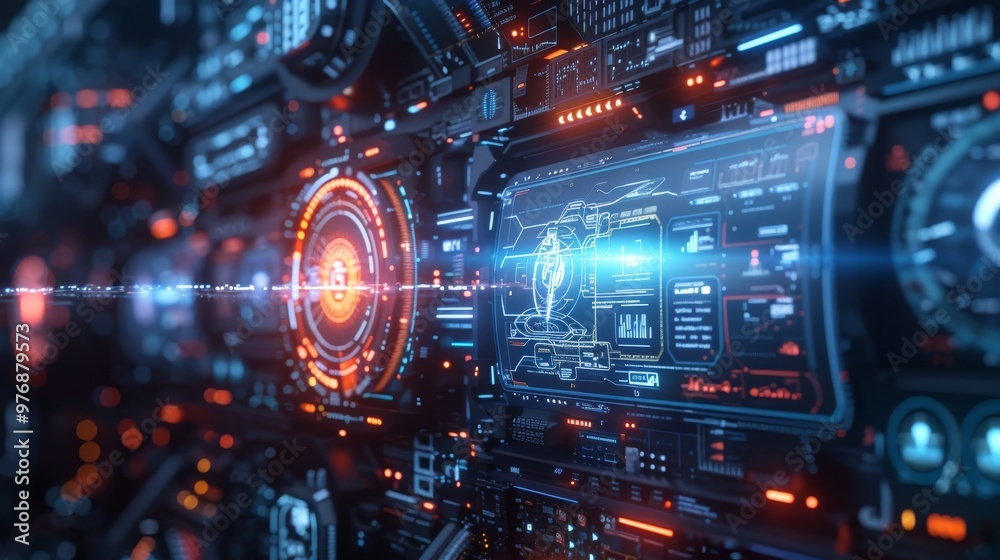 Sci-fi innovation background with futuristic gadgets and high-tech devices