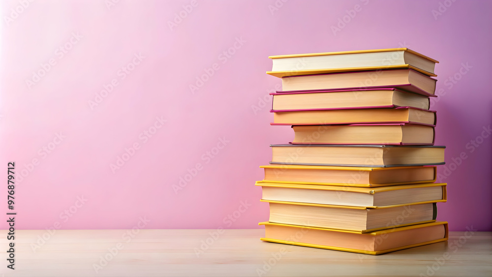 Books stacked on top of each other in pink and yellow colors, books, stacked, pink, yellow, pastel, colorful Books stacked on top of each other in pink and yellow colors, books, stacked, pink, yellow, pastel, colorful