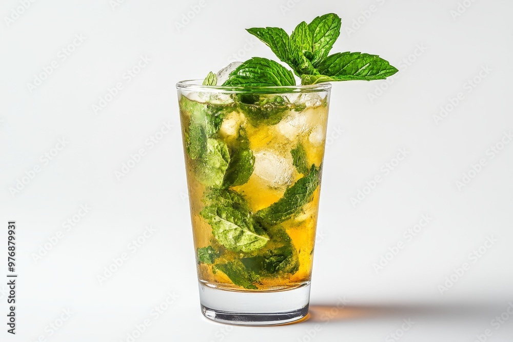 Refreshing Iced Tea with Mint and Ice Isolated on White. Perfect for Summer Drink Photography. Refreshing Iced Tea with Mint and Ice Isolated on White. Perfect for Summer Drink Photography.