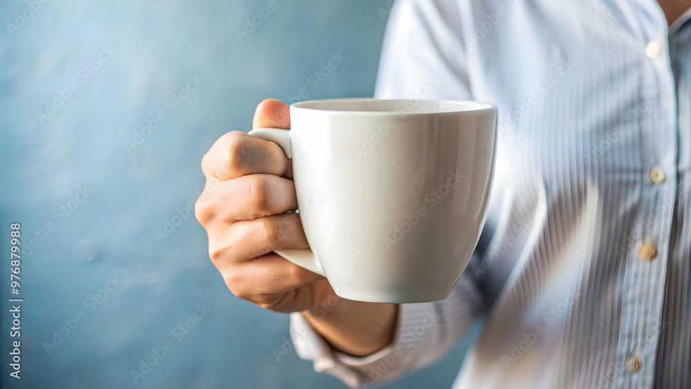 Close up of a hand holding a white ceramic cup, hand, holding, cup, coffee, tea, drink, beverage, fingers, ceramic, white Close up of a hand holding a white ceramic cup, hand, holding, cup, coffee, tea, drink, beverage, fingers, ceramic, white