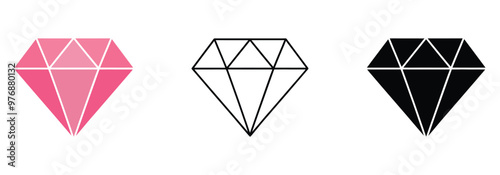 Set of different Diamond icon for web. Diamond icon isolated on white background. Diamonds gems flat vector illustration.