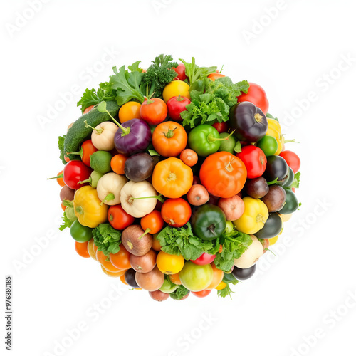 Fresh Harvest of Colorful Vegetables Arranged in a Sphere